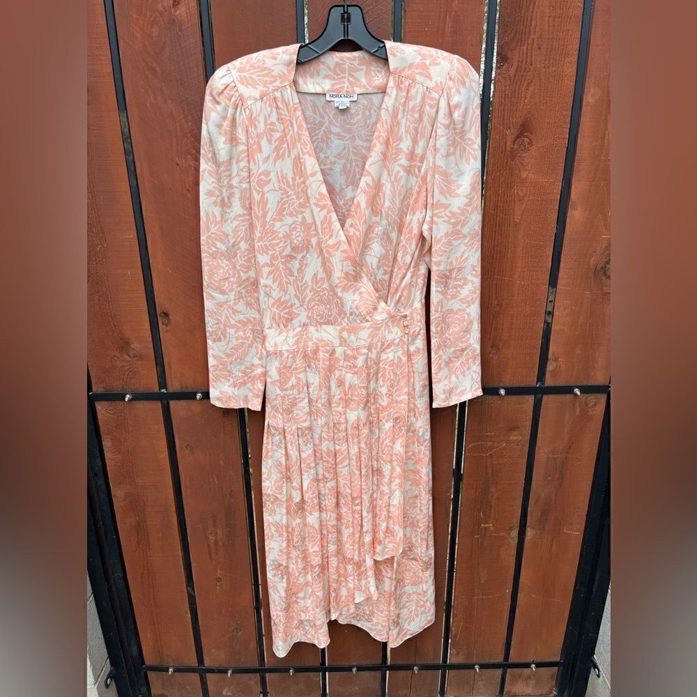 Vintage Nora Noh 100% Silk Long Sleeve Dress Women Size 10 Pink